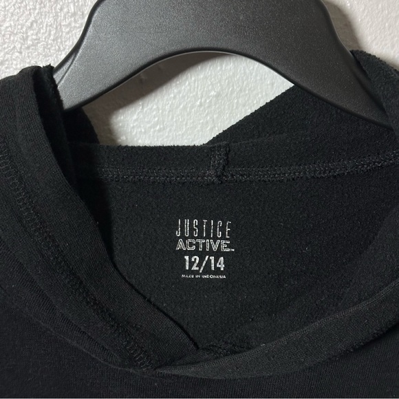 Justice Active Girls Black Hoodie Long Sleeve Logo Shirt Size 12/14 - Picture 3 of 6